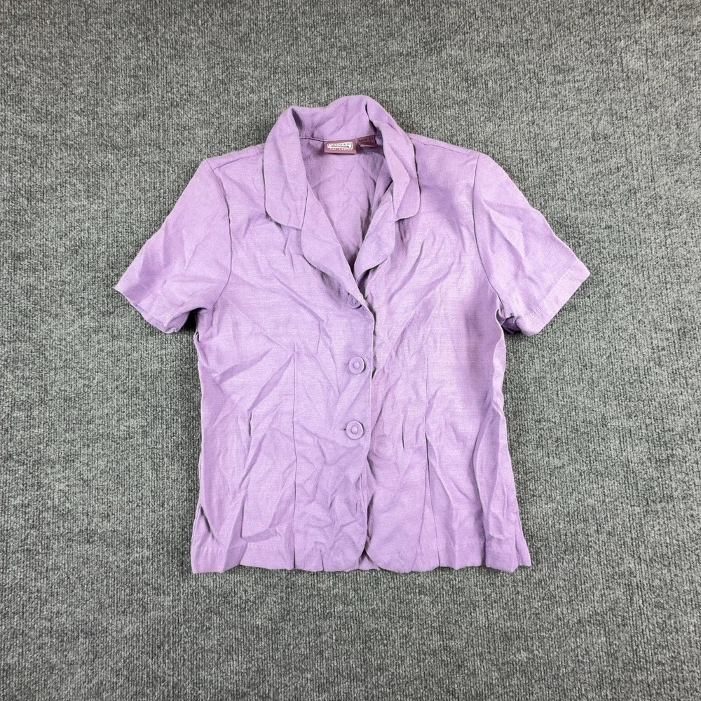 Premier International Blouse Womens Medium Purple Button‎ Front Short Sleeve Top